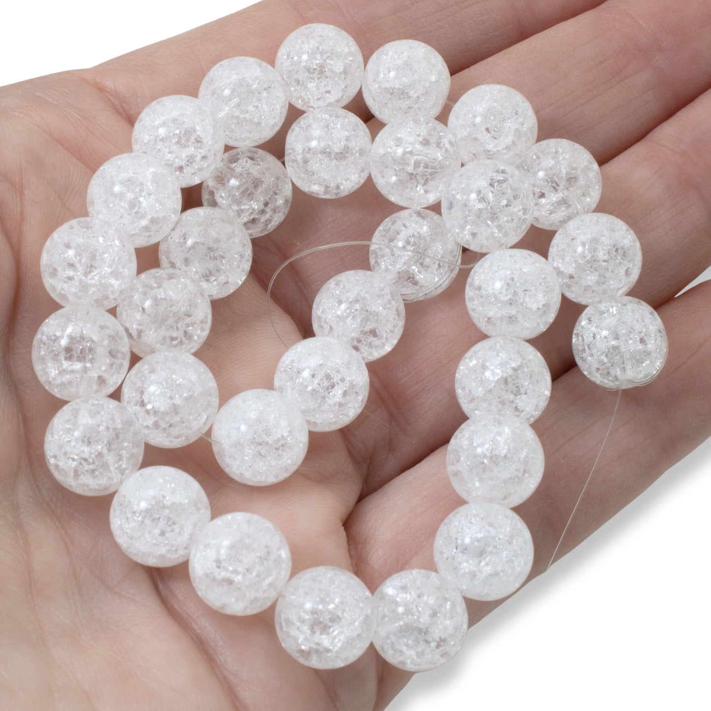 Snowy White Crackle Beads, 30-Pack Winter Glass Beads 10mm, Holiday Jewelry DIY