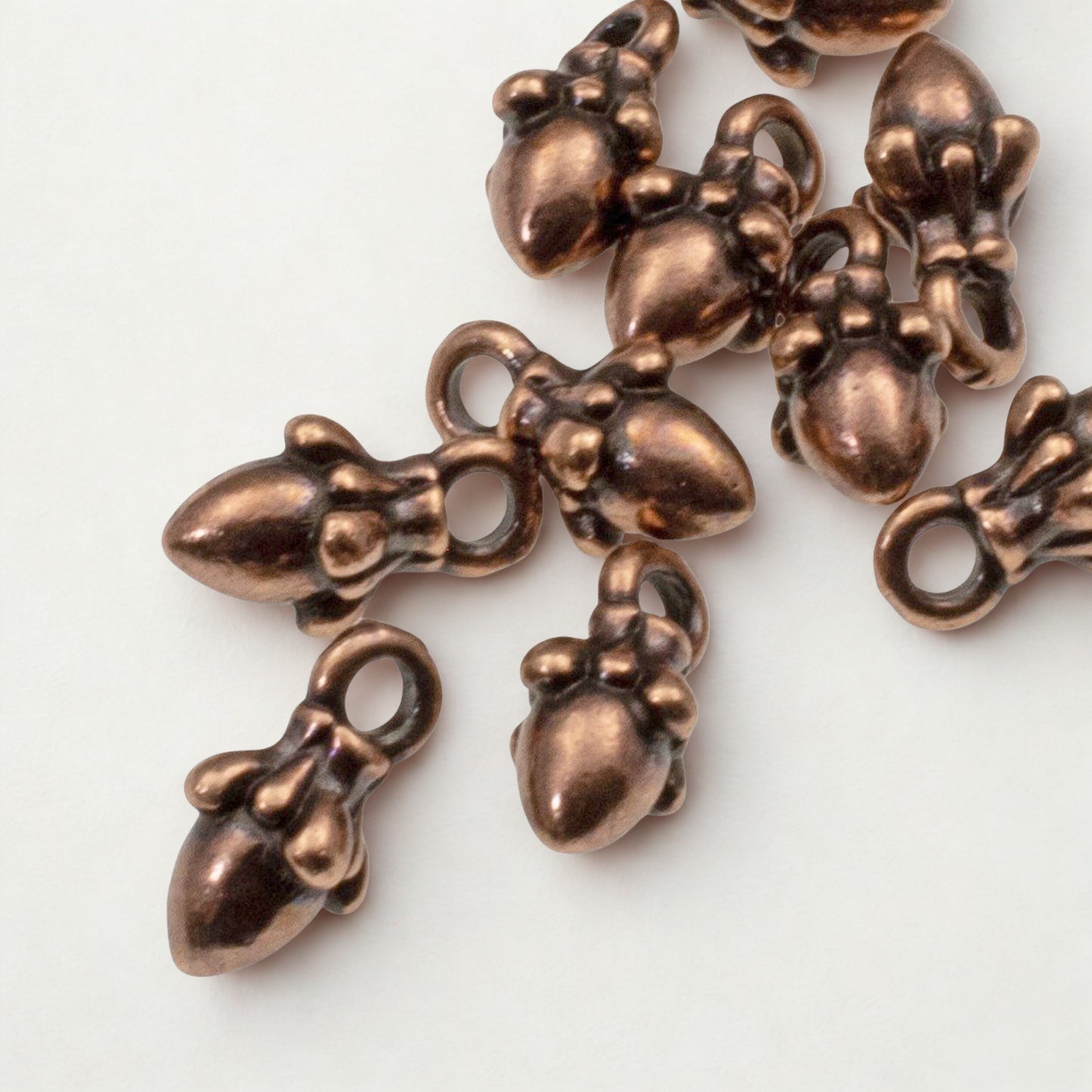 Tiny Copper Acorn Charms: 10mm Autumn Woodland Nature Pendants 10-Pack