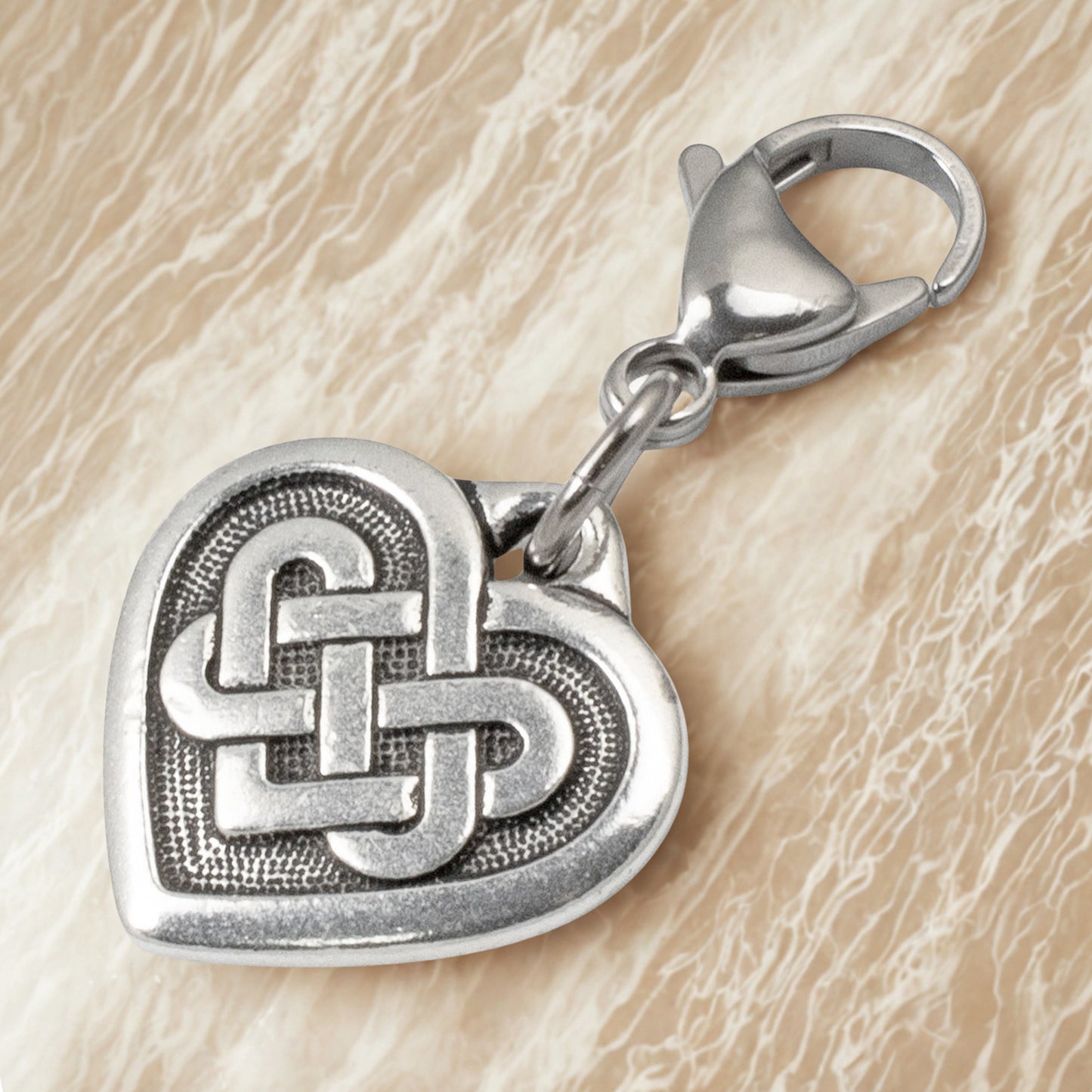Silver Celtic Knot Heart Clip-on Charm, Elegant Bag, Journal, Jewelry Accessory