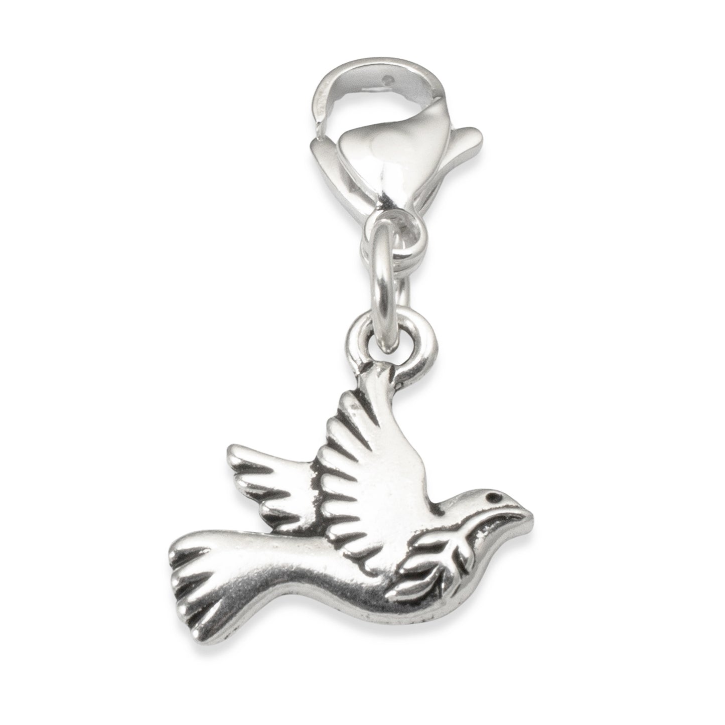 Silver Peace Dove Clip-On Charm, Zipper Pull, Purse Journal Bag Accessory, Christmas Gift, Meaningful Symbol, Stocking Stuffer