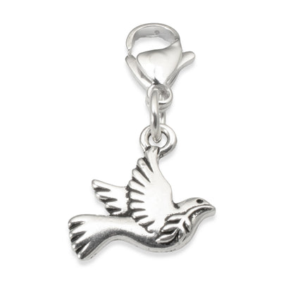 Silver Peace Dove Clip-On Charm, Zipper Pull, Purse Journal Bag Accessory, Christmas Gift, Meaningful Symbol, Stocking Stuffer