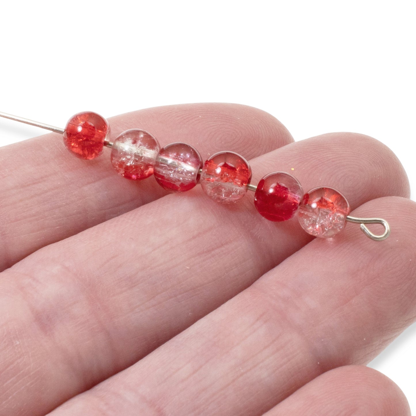 100 Crackle Glass Beads - Red & Clear - 6mm Round - Two Tone Beads - Festive Beads for Christmas Jewelry - Holiday Crafts