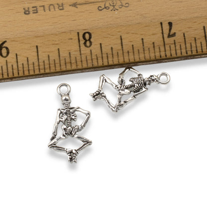 Dancing Skeleton Charms, Silver Gothic Pendants, Halloween Jewelry Supply 10-Pack