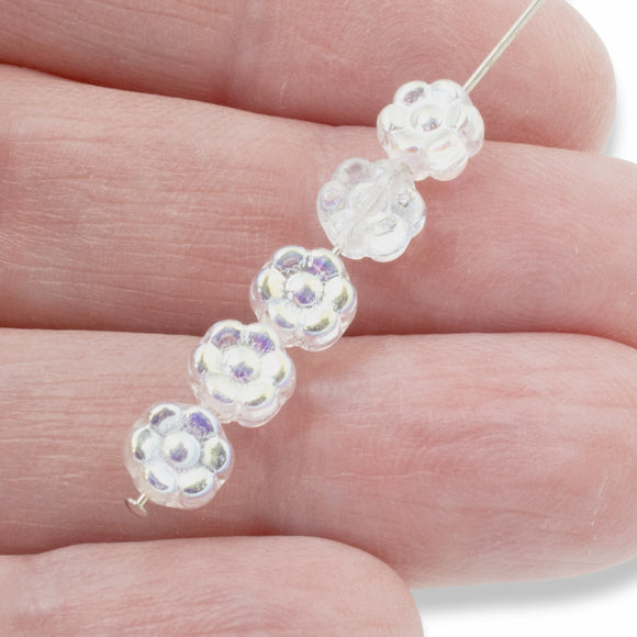50 Crystal Clear AB Daisy Flower Beads - 6mm Czech Glass Beads - Jewelry-Making