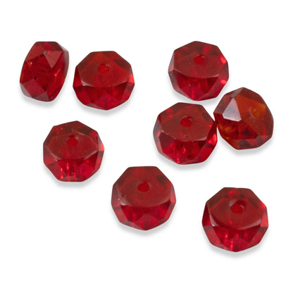 50 Firepolished Rondelle Beads - Transparent Red - 8mm Faceted Czech Spacers