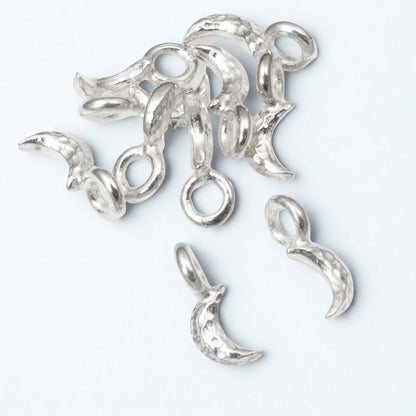 Silver Crescent Moon Charms 10pc, Celestial Jewelry Making, Minimalist Moon Pendants for Leather Cord