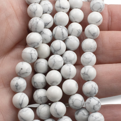 White Howlite 8mm Round Gemstone Beads - Jewelry Making Crafts - 47 Pcs/Strand