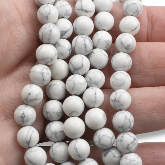 White Howlite 8mm Round Gemstone Beads - Jewelry Making Crafts - 47 Pcs/Strand