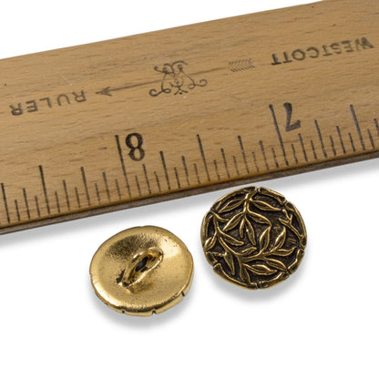 2 Gold Bamboo Buttons - TierraCast Buttons with Shank Back - Clasp for Leather Bracelets and Sewing