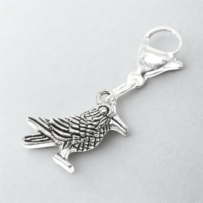 Raven Clip-On Charm: Silver Fall Halloween Bird Wildlife Nature Accessory