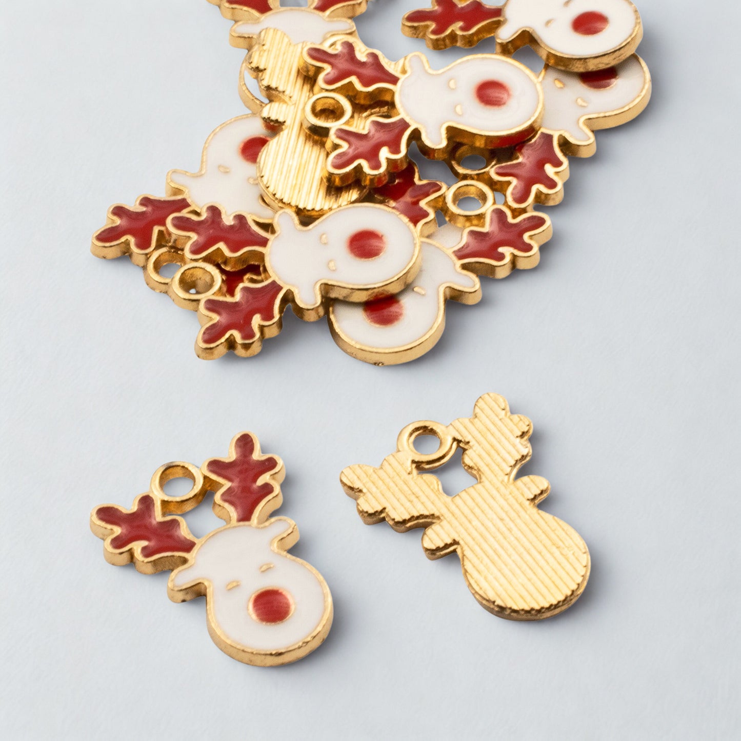 Red Reindeer Christmas Charms, 10-Pack Enamel Holiday Deer Face Pendants