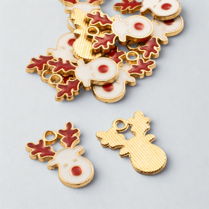 Red Reindeer Christmas Charms, 10-Pack Enamel Holiday Deer Face Pendants