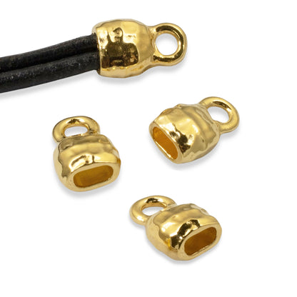 10 Gold Distressed Leather Cord Ends, 4x2mm Opening, TierraCast Crimp End Caps