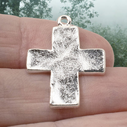 Hammered Cross Charms Sterling Silver 2-Pack, Premium Artisan Textured USA Made