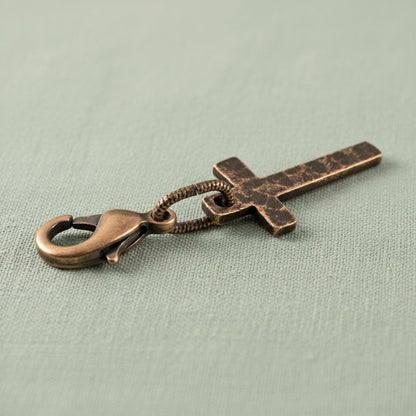 Copper Cross Clip-On Charm: Delicate Distressed Finish Boho Pendant Baptism Gift