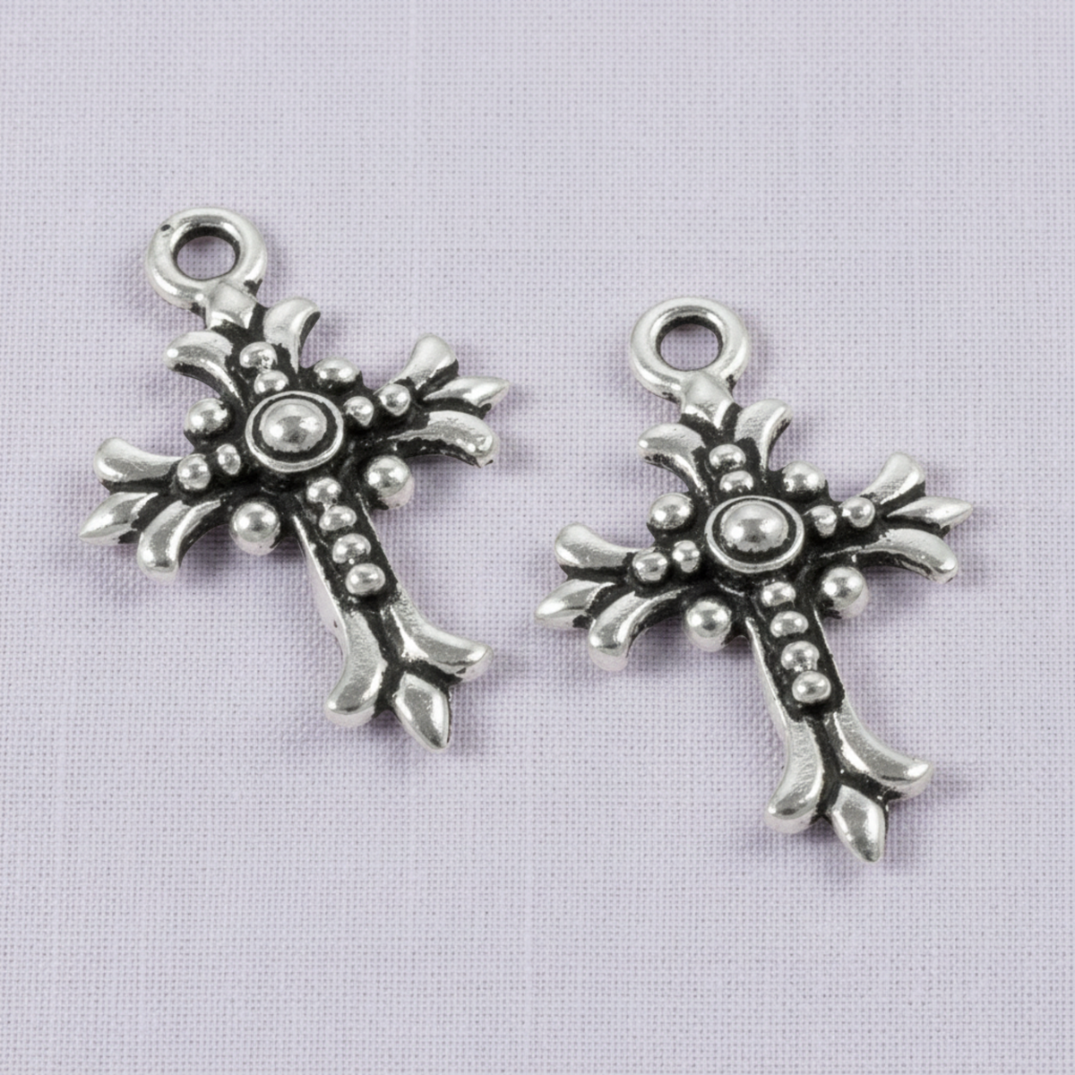 Fleur Cross Charms: Antique Silver Faith Necklace Rosary Pendant 2-Pack