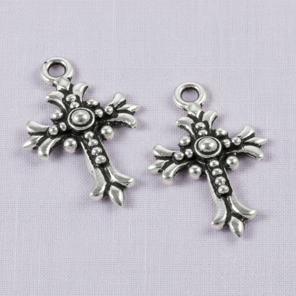 Fleur Cross Charms: Antique Silver Faith Necklace Rosary Pendant 2-Pack