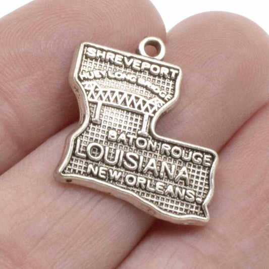 Louisiana State Pendants 8-Pack, Silver Metal Charms for Jewelry Making, Southern Travel Keepsake Gifts