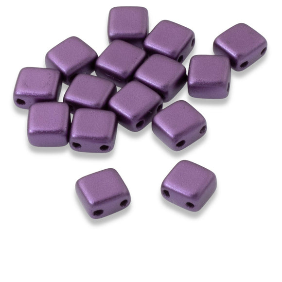 50 Pastel Bordeaux Tile Mini Beads, 5mm Purple Square 2-Hole Czech Glass Beads