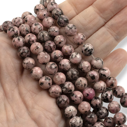 Sesame Jasper Beads: Light Pink 8mm Round Natural Stone 15-Inch Strand, 48Pcs Speckled Gemstone