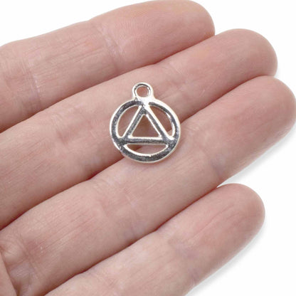 Sacred Geometry Pendant, 4-Pack Silver Spirit Recovery Charms, TierraCast Design Triangle in Circle Sobriety Jewelry