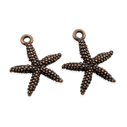 Starfish Charms: 2Pcs Antique Copper Plated Pewter 20mm Beach Ocean Coastal Nautical Jewelry