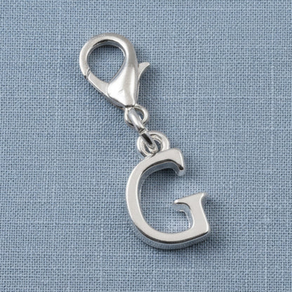 Letter "G" Clip On Charm, Silver Initial Alphabet Dangle with Lobster Clasp