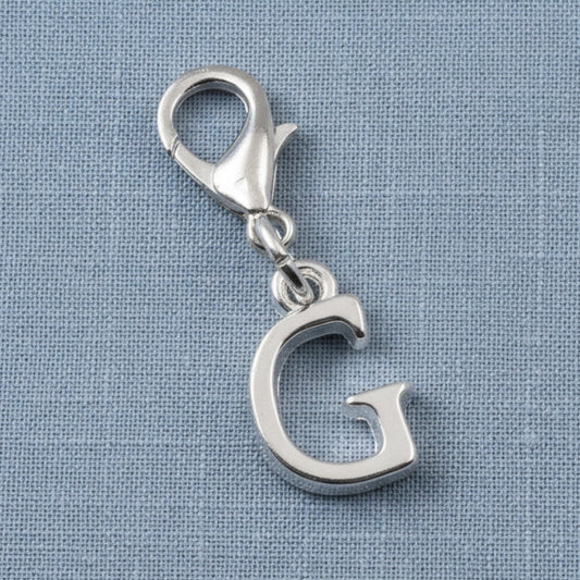 Letter "G" Clip On Charm, Silver Initial Alphabet Dangle with Lobster Clasp