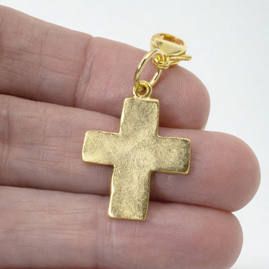Gold Cross Clip-On Charm: 24k Plated Religious Pendant Purse Bag Accessory