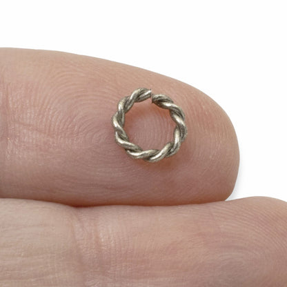 Mini Rope Jump Rings Antique Silver 10-Pack, Twisted Wire Connectors Findings