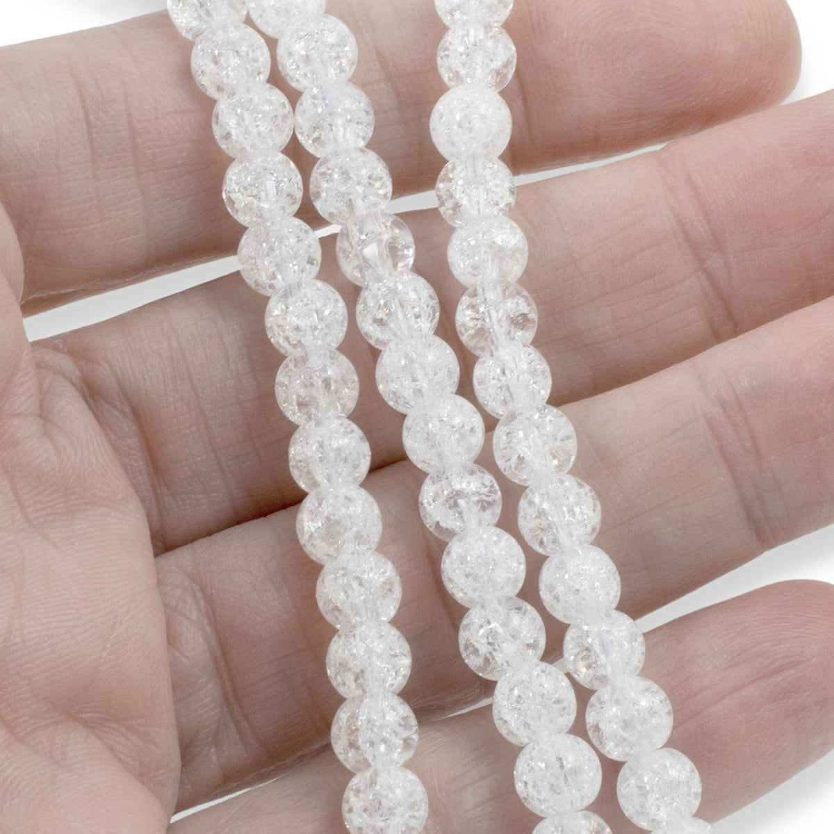 Clear Crackle Glass Beads 6mm Winter White, Snowy Holiday Jewelry Making