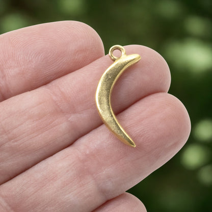 Primitive Moon Charms Gold: Celestial Crescent 24k Plated Jewelry Making 2-Pack