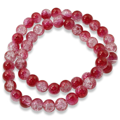 50 Red, Dark Pink & Clear 8mm Crackle Beads, Ombre Glass for DIY Jewelry Making