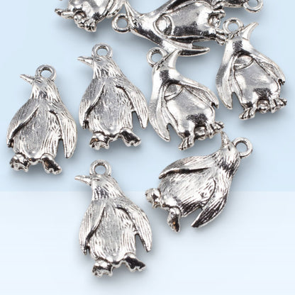 Penguin Charms 10-Pack Silver Metal Pendants Wildlife Animal Lover Accessories