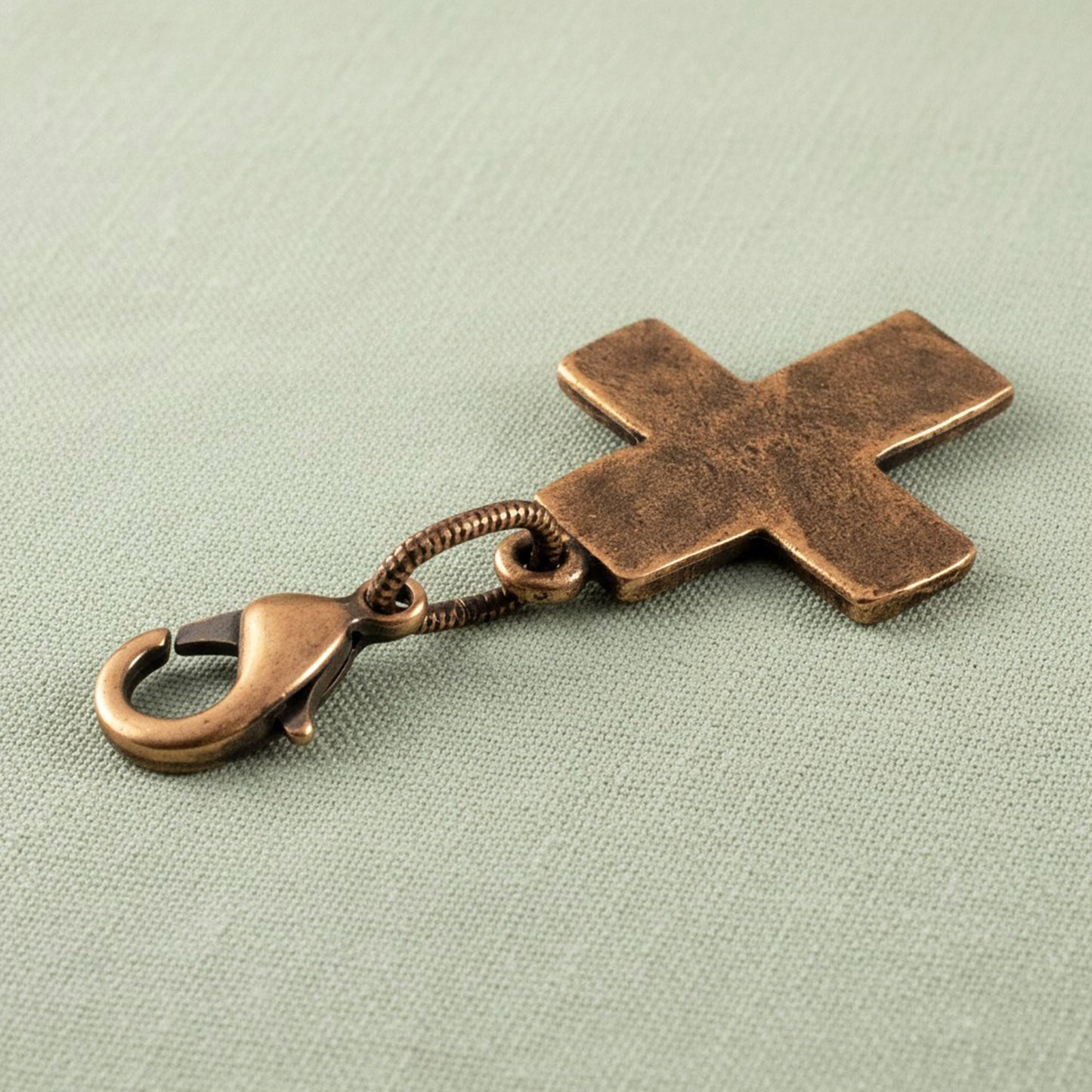 Copper Distressed Cross Clip-On Charm Purse Bag Keychain Faith Boho