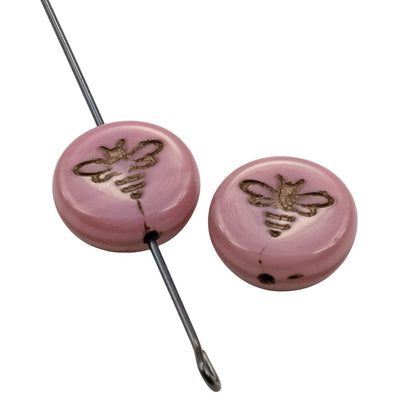 Pink Bee Beads: Czech Glass 12mm Coin Silk Rose 6 Pack Spring Nature Jewelry Making