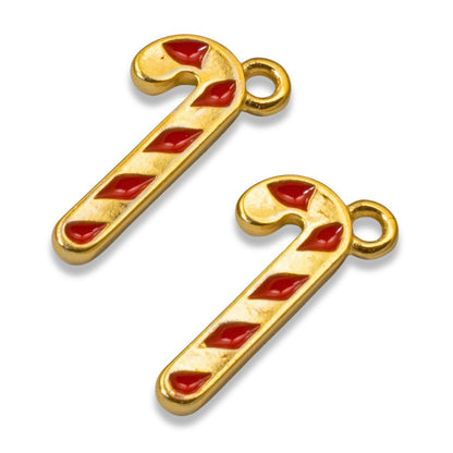 Gold Candy Cane Charms 2-Pack, Christmas Jewelry Making, Holiday Craft Supplies