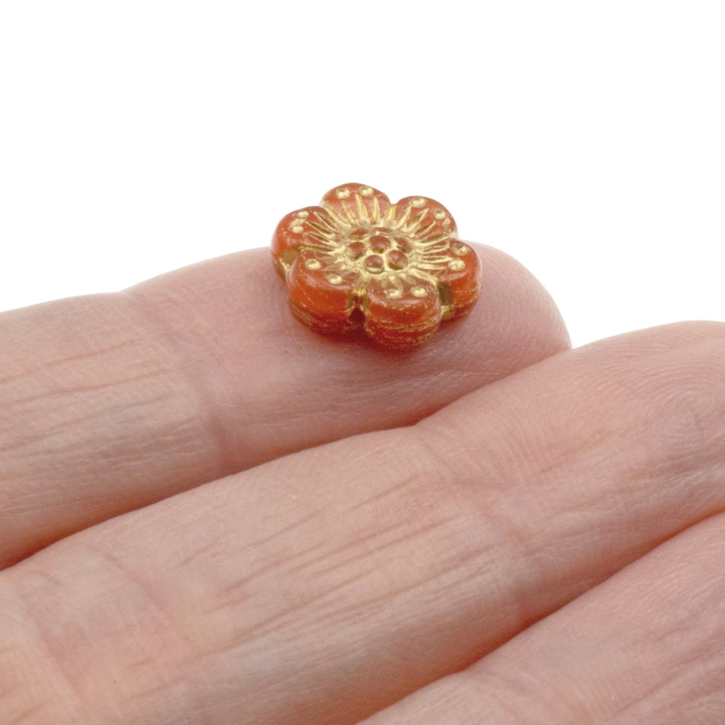 Wild Rose Czech Glass Beads, 8-Pack Burnt Orange Opaline Gold Wash, Flower Beads