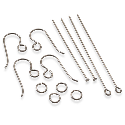 Niobium Earring Kit Gray, Complete Findings for 2 Pairs, Just Add Beads, Hypoallergenic Jewelry Making