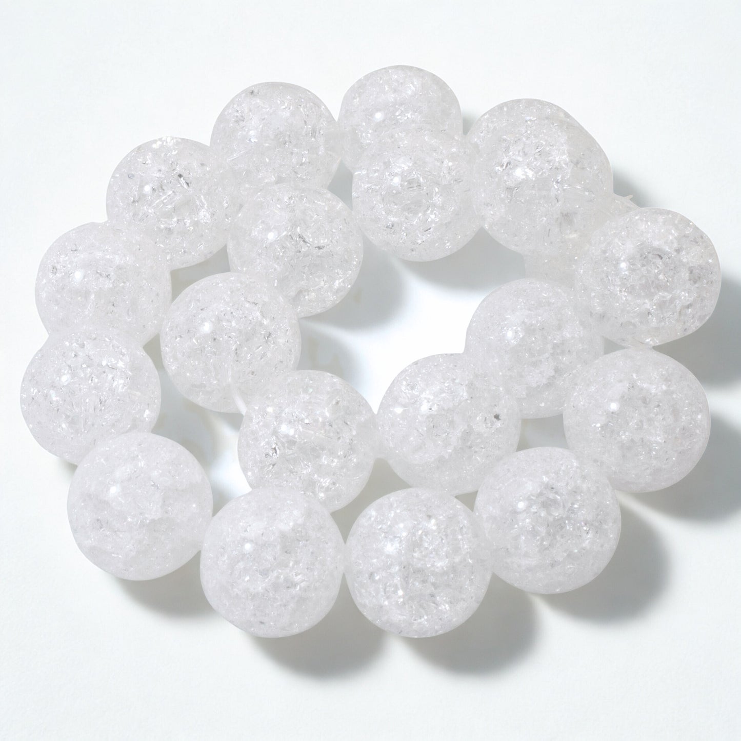 Large Winter Beads, 20-Pack White Crackle Glass 12mm, Bold Holiday Ornament DIY