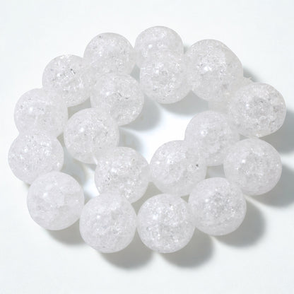 Large Winter Beads, 20-Pack White Crackle Glass 12mm, Bold Holiday Ornament DIY