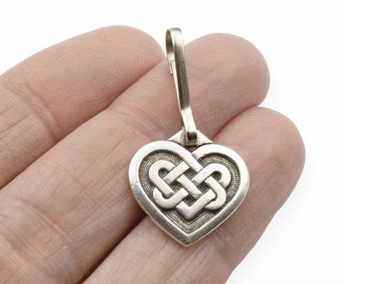 Celtic Heart Zipper Charm, Pewter Knot, Bag Accessory, Keychain Purse Decoration