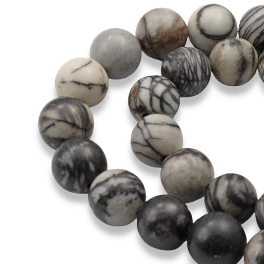 Black Silk Stone Beads: 8mm Round Striped Jasper Gemstone Strand Natural Stone 47pcs