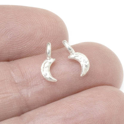 10 Tiny Silver Crescent Moon Charms - Dainty Celestial Pendants for Leather Cord