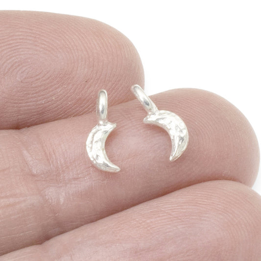 10 Tiny Silver Crescent Moon Charms - Dainty Celestial Pendants for Leather Cord