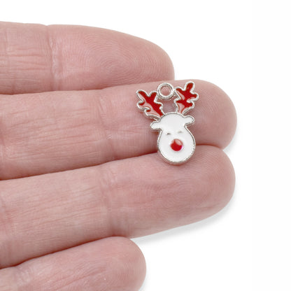 10 Cute Reindeer Face Charms, Festive Enamel Craft Supplies for Holiday Crafting