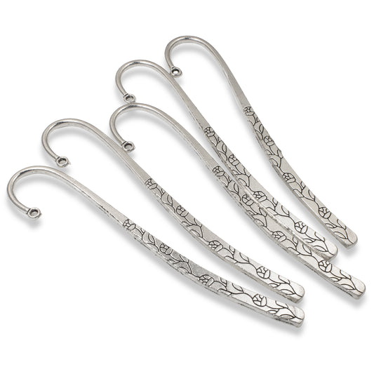 5 Silver Rose & Vine Metal Bookmark Blanks, 4 1/2" Long, Customizable Bookmarks