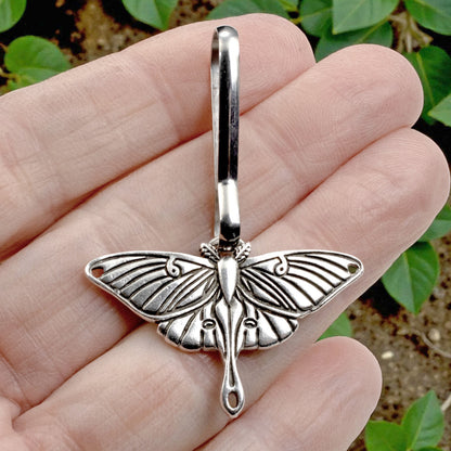 Luna Moth Zipper Pull: Silver Nature Accessory Heavy Duty Luggage Tag Backpack Charm Hiker Gift Outdoor Travel
