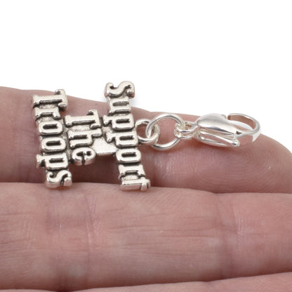 Support the Troops Clip On Charm: Military Pride Patriotic Gift Silver 1 1/2"