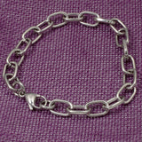 Stainless Steel Paperclip Chain Bracelet-8" Silver Elongated Link+Lobster Clasp